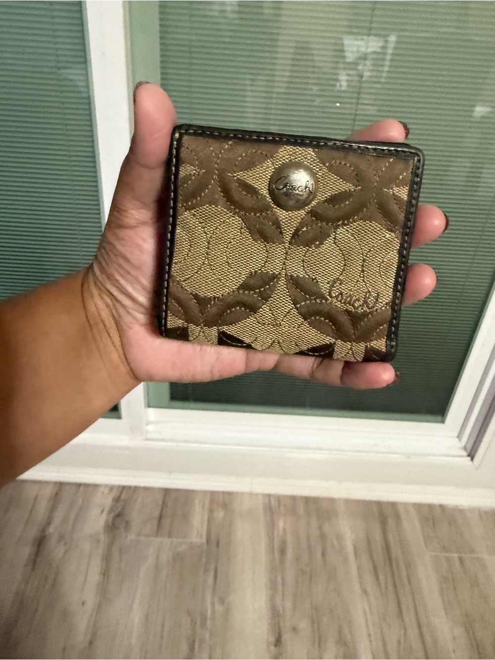 Coach Brown and Tan Signature Canvas Bifold Wallet